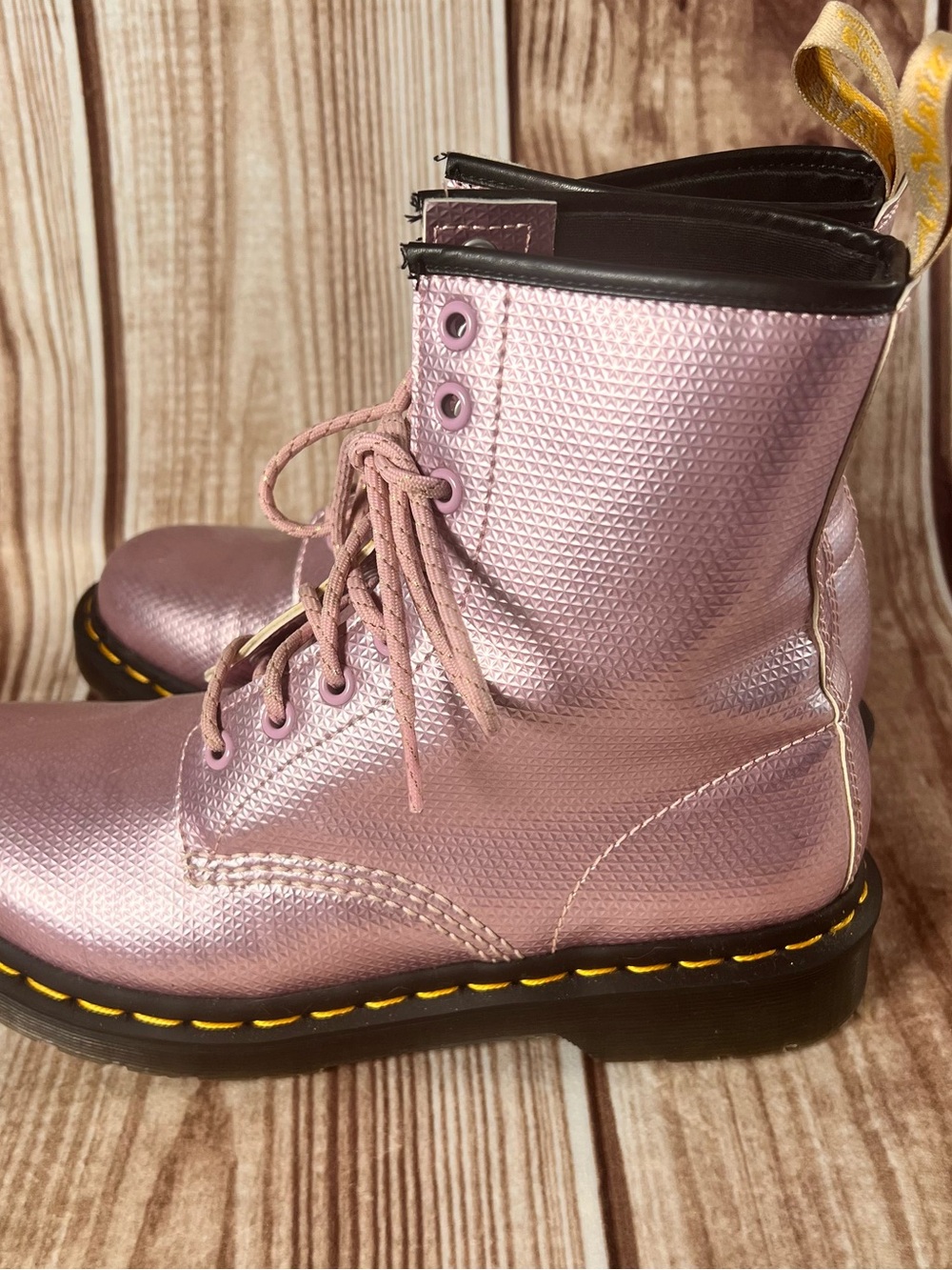 Dr. Martens Metallic Pink Lace-Up Women's Boots - Picture 3 of 13